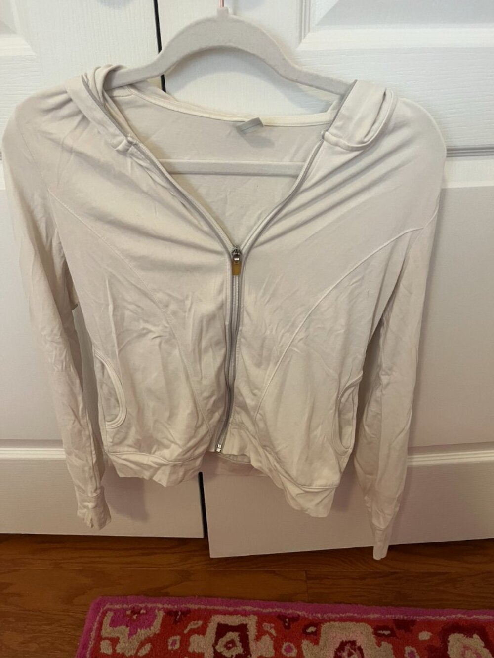 Uniqlo White Sheer Zip-Up Athletic Thin Lightweight Jacket with Pockets and Hood